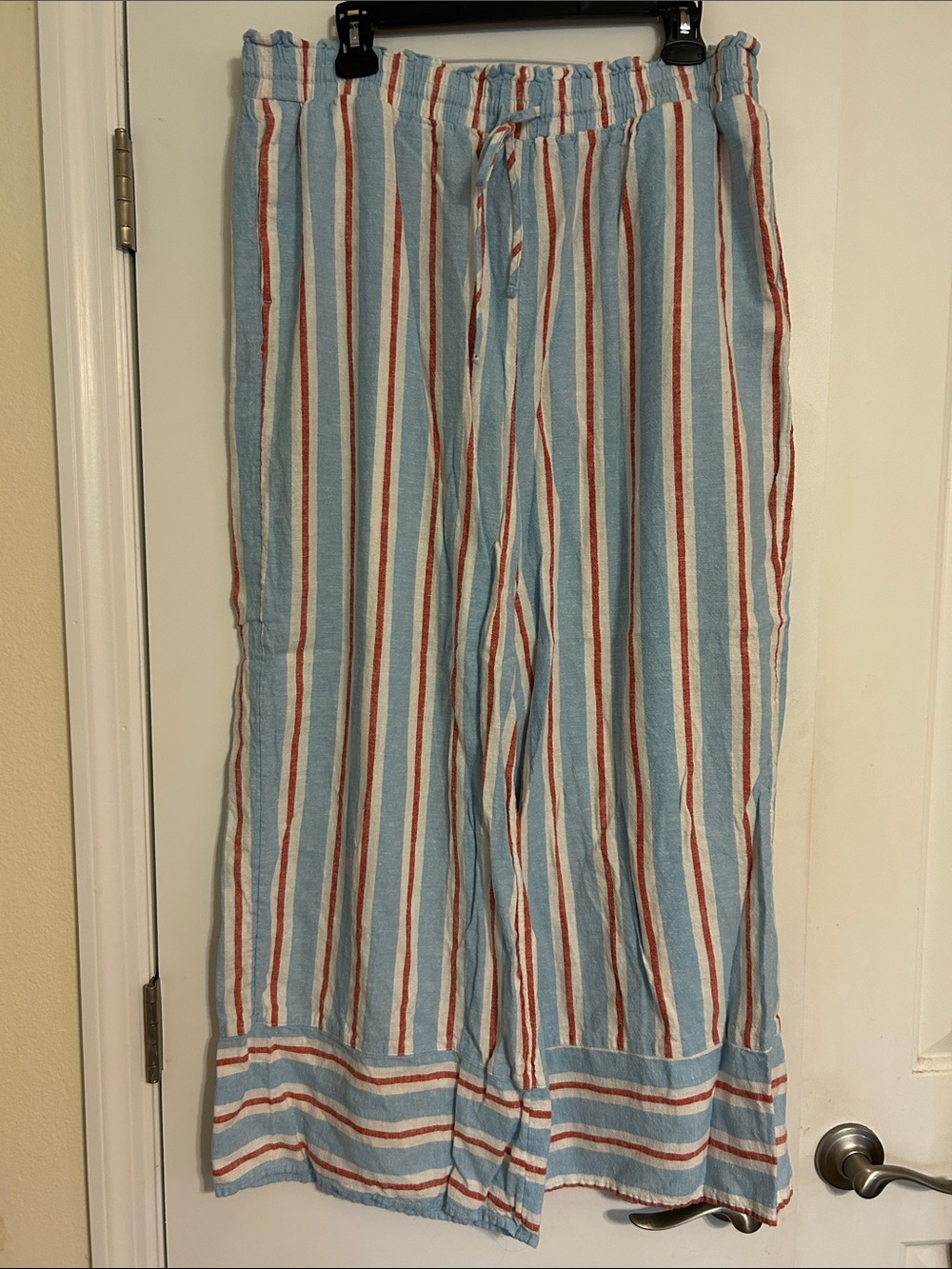 LC Lauren Conrad Light Blue, Red & White Striped Wide-Leg Pants